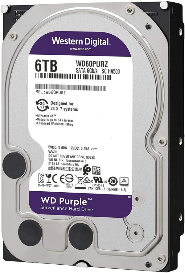 WD Purple 6TB Surveillance Hard Disk Drive 3.5"" Sata WD60PURZ